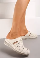 Klapki i japonki damskie - Beżowe Klapki Chodaki z Wzorem w Kwiatki i Paskiem na Rzep Neliaw - miniaturka - grafika 1