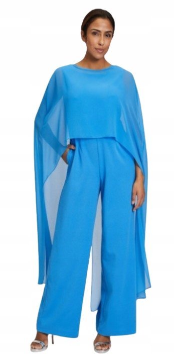 Vera Mont Niebieski Kombinezon z Długą Szyfonową Peleryną 40 Jyb