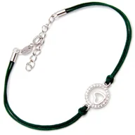 Bransoletki - Srebrna bransoletka okrągłe serce zielony sznurek - miniaturka - grafika 1