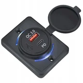 Ładowarki samochodowe - ZASILACZ ŁADOWARKA USB USB-C 12V 24V 48W MONTAŻOWA LED panel z klapką - miniaturka - grafika 1