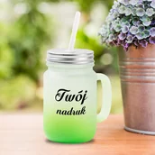 Kubki - Kubek Mason Jar z uszkiem z mrożonego szkła z zielonym dnem z Twoim nadrukiem - miniaturka - grafika 1