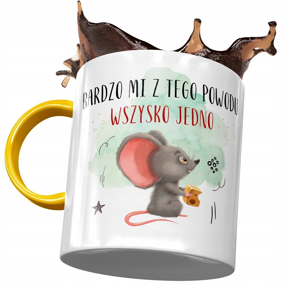 Kubek Żółty z Myszą Myszką Słodki na Prezent z Nadrukiem ze Zdjęciem + Opakowanie na prezent (wzór 02)