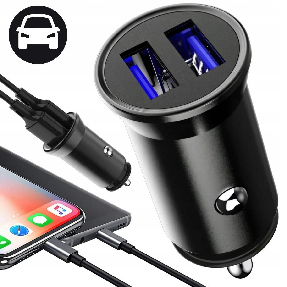 ŁADOWARKA SAMOCHODOWA 2x USB-C 3.1A LED SZYBKIE ŁADOWANIE MOCNA DO GNIAZDA