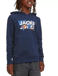 JACK&JONES JUNIOR Chłopięca bluza z kapturem Jcodust Sweat Hood Sn Jnr, granatowy blezer, 128 - Bluzy dla chłopców - miniaturka - grafika 1