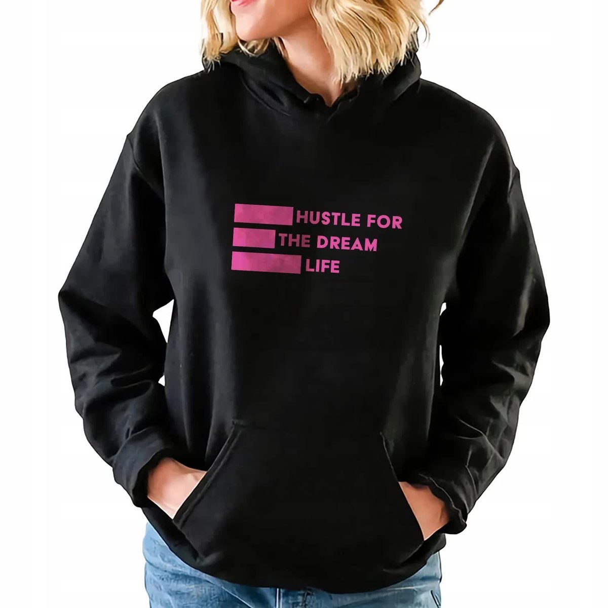 Bluza Z Kapturem Damska Czarna HUSTLE FOR THE DREAM LIFE Mix Wzorów Rozm M