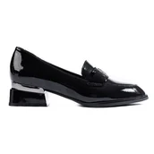 Mokasyny damskie - Czarne lakierowane półbuty damskie z klamrą Vinceza - miniaturka - grafika 1