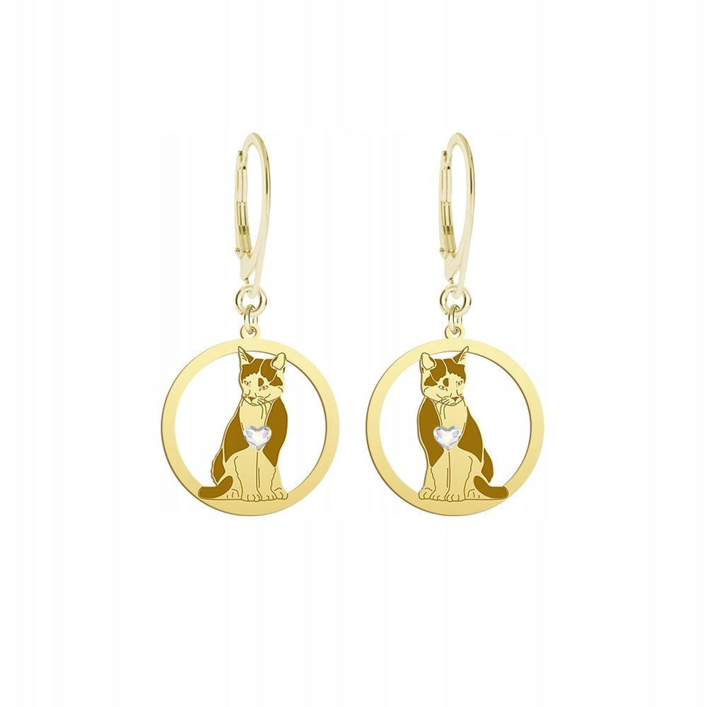 Kolczyki Złote Kot Domowy TUXEDO 925 Prezent Biżuteria Kobieta GRAWER