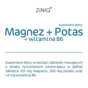 TITLIS SPÓŁKA Z OGRANICZONĄ ODPOWIEDZIALNOŚCIĄ ZINIQ Magnez + Potas + Witamina B6 20 tabletek musujących - Stawy, mięśnie, kości - miniaturka - grafika 1