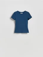Koszulki i topy damskie - Reserved - Bawełniany t-shirt slim fit - granatowy - miniaturka - grafika 1