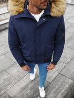 Kurtki męskie - Kurtka zimowa męska z futerkiem granatowa OZONEE JS/M2019/215Z - Ozonee - miniaturka - grafika 1