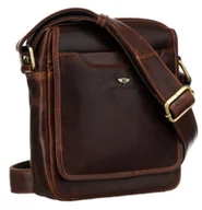 Torby męskie - PETERSON Brązowa męska torba na ramię skóra naturalna klasyczna listonoszka miejska kieszonki szeroki regulowany pasek - miniaturka - grafika 1