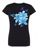 Koszulki i topy damskie - T-Shirt nadruk niebieski KWIATY KWIATKI rozm.XL - miniaturka - grafika 1