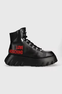 Botki damskie - Love Moschino workery damskie kolor czarny na platformie - grafika 1