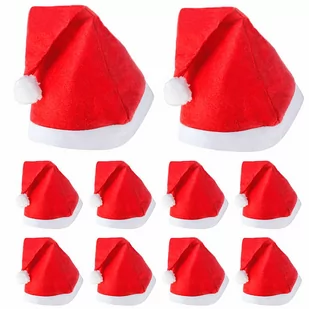 Czapka Mikołaja 10 szt. mikołajki strój czerwona - Dodatki do strojów karnawałowych - miniaturka - grafika 1