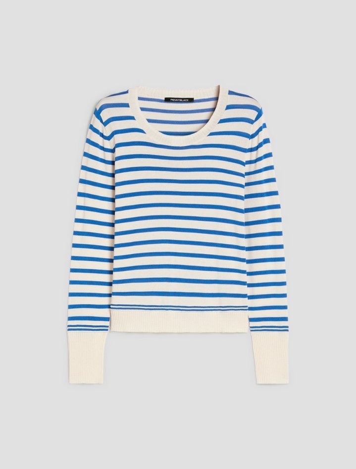 sweter in blend di bawełna e jedwab damskie bluette