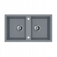 Zlewozmywaki - Milo Zlewozmywak 2-komorowy granitowy Bravo 76 x 44 cm szary - miniaturka - grafika 1