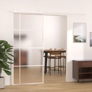Drzwi przesuwne, szkło ESG i aluminium, 90x205 cm, białe - Drzwi wewnętrzne - miniaturka - grafika 1