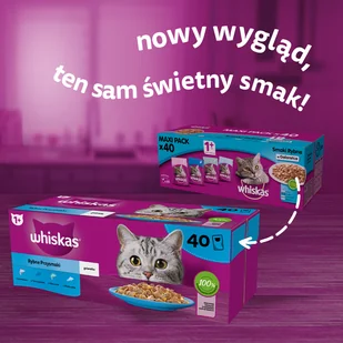 WHISKAS Adult saszetki 40 x 85 g Rybne Przysmaki - mokra karma dla dorosłego kota, w galaretce + WHISKAS Adult saszetki 40 x 85 g Klasyczne Posiłki - Mokra karma dla kotów - miniaturka - grafika 5