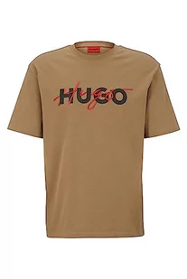 HUGO Męski T-shirt Dakaishi z bawełnianego dżerseju z podwójnym nadrukiem logo, Open Brown242, XS - Koszulki męskie - miniaturka - grafika 1