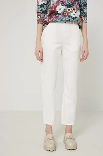 Spodnie damskie - Medicine Spodnie damskie kolor biały proste high waist - grafika 1