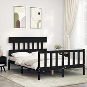 Łóżka - Rama łóżka z wezgłowiem, czarna, 120x200 cm, lite drewno Lumarko! - miniaturka - grafika 1