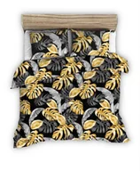 Pościel - Pościel z kory 140x200 czarna w szare złote egzotyczne liście - miniaturka - grafika 1