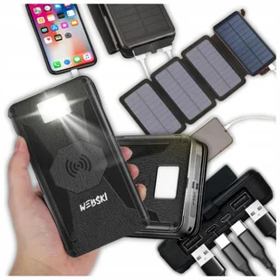 Pojemny Powerbank Solarny 20000mAh Ładowarka Indukcyjna Słoneczna Latarka - Powerbanki - miniaturka - grafika 1