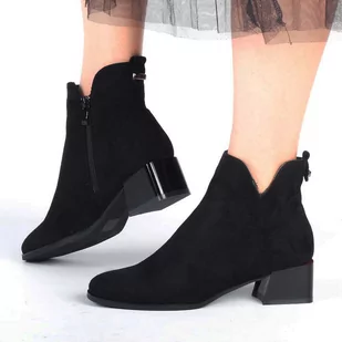 Daszyński M Czarne zamszowe botki damskie na obcasie M 2130-3 - M - Botki damskie - miniaturka - grafika 1