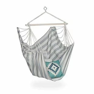 Relaxdays Fotel Wiszący, Xl Fotel Wiszący Z Bawełny, Dla Dzieci I Dorosłych, Do Zawieszenia, Wewnątrz I Na Zewnątrz, 150 Kg, Szary/Biały - Fotele ogrodowe wiszące - miniaturka - grafika 1