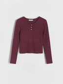 Bluzki dla dziewczynek - Reserved - Koszulka z guzikami przy dekolcie - bordowy - miniaturka - grafika 1