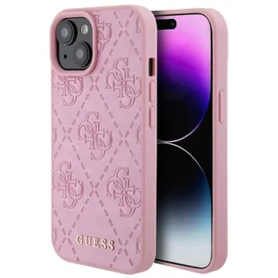 Guess GUHCP15SP4EPMP iPhone 15 6.1" różowy/pink hardcase Leather 4G Stamped - Etui i futerały do telefonów - miniaturka - grafika 1