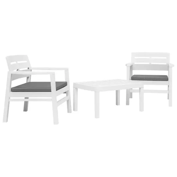 Zestaw mebli ogrodowych biały: stół 78x55x38 cm, 2 fotele 72,5x65x74,5 c