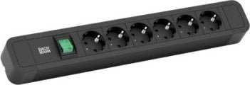 Bachmann BACHMANN PRIMO2 gniazdo 6x styk uziemiony, aluminiowe, z wyłącznikiem, czarne, 2 m