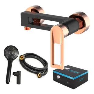 SOTBE LOFT SVART GOLD Zestaw bateria prysznicowa + bateria umywalkowa stojąca + drążek prysznicowy 80 cm - Baterie wannowe i prysznicowe - miniaturka - grafika 6