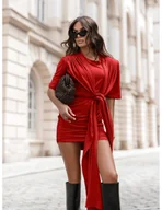 Sukienki - Wiskozowa sukienka mini z wiązaniem NAOYA - czerwona - miniaturka - grafika 1