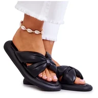 Klapki i japonki damskie - S.Barski Damskie Modne Skórzane Klapki Czarne Savirra - miniaturka - grafika 1