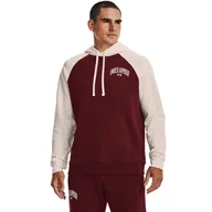 Bluzy sportowe męskie - Męska bluza dresowa nierozpinana z kapturem UNDER ARMOUR UA Rival WM Colorblock HD - bordowa - miniaturka - grafika 1