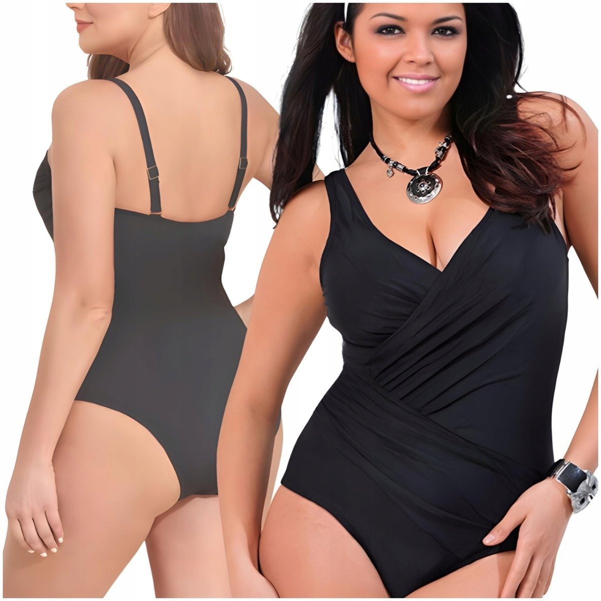 STRÓJ KĄPIELOWY JEDNOCZĘSCIOWY SEKSOWNY CZARNY MARSZCZENIA PLUS SIZE XXL