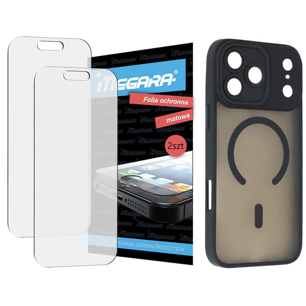 2x Folia ochronna do iPhone 17 Pro MATOWA + MagSafe ETUI czarne TPU