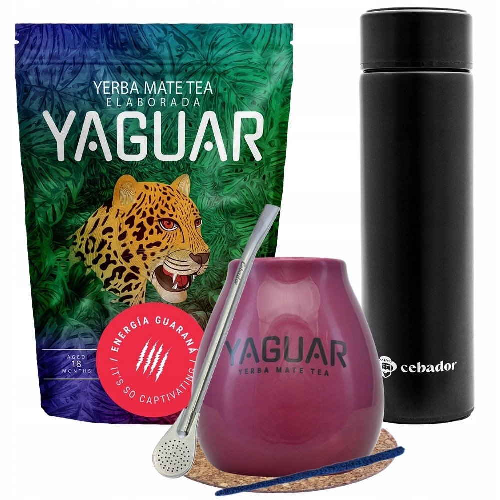 Zestaw Yerba Mate Yaguar Energia Guarana Termos Led Tykwa Bombilla 500g