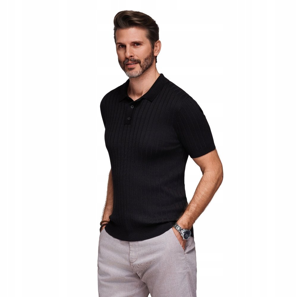 Męska koszulka polo z wiskozą w pionowy prążek czarna OM-POSS-0143 V1 r XXL
