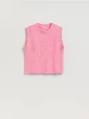 Swetry damskie - Reserved - Kamizelka z domieszką wełny - różowy - miniaturka - grafika 1