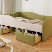 Łóżka dla dzieci i młodzieży - Tapicerowane łóżko dziecięce 90x190 cm - z 2 szufladami - z dnem z listew - zielone (bez materaca) - miniaturka - grafika 1