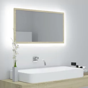 vidaXL Lustro łazienkowe LED, kolor dąb sonoma, 80x8,5x37 cm, płyta - Lustra - miniaturka - grafika 1