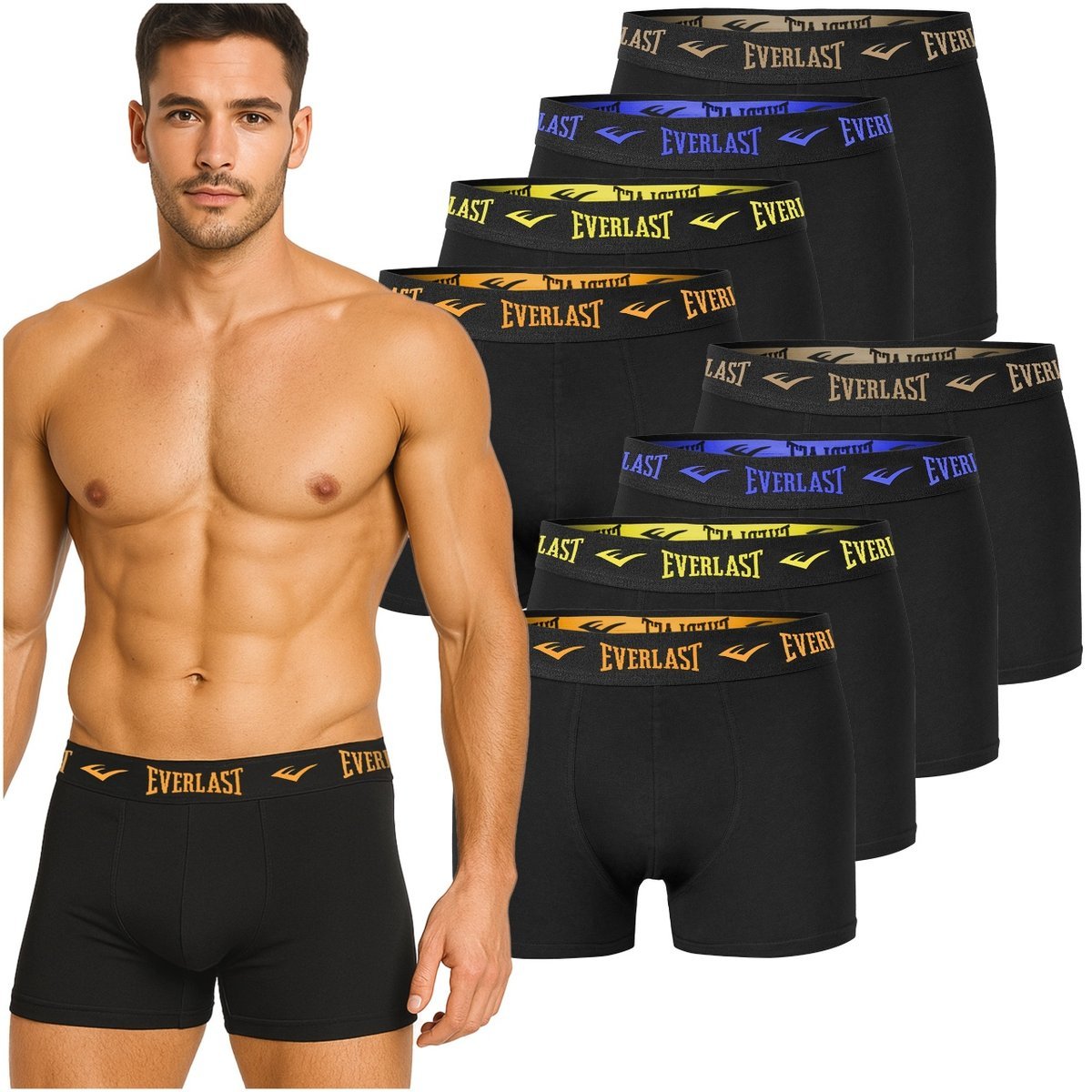 Everlast Bokserki Męskie 8 sztuk Bawełna Czarne Kolor Logo Rozmiar M