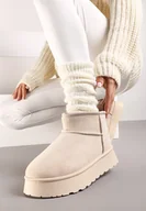 Śniegowce damskie - Beżowe Klasyczne Śniegowce na Platformie z Niską Cholewką Lobissa - miniaturka - grafika 1