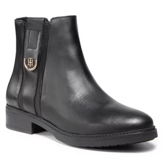 Botki damskie - Tommy Hilfiger Botki Th Hardware Leather Flat Boot FW0FW05996 Black BDS - grafika 1