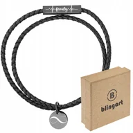 Bransolety męskie - BLINGART Bransoletka męska skórzana SKÓRA NATURALNA czarna GRAWER - miniaturka - grafika 1