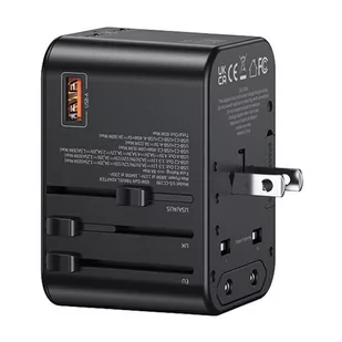 USAMS Adapter siec 1xUSB+2xUSB-C T62 65W 4w1 US/AU/EU/UK czarny/black CC199TC01 (US-CC199) Univesal Travel Charger - Ładowarki do telefonów - miniaturka - grafika 3