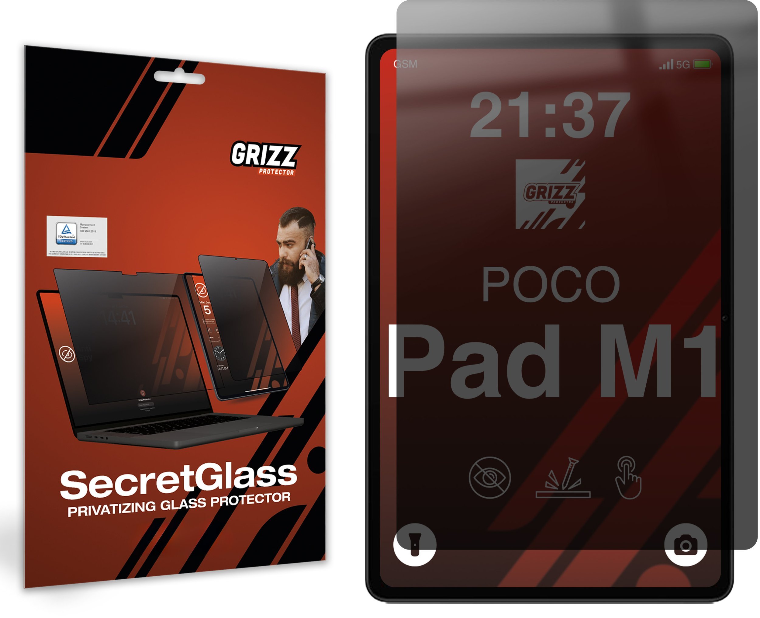 Matowe szkło prywatyzujące GrizzGlass SecretGlass do Xiaomi POCO Pad M1